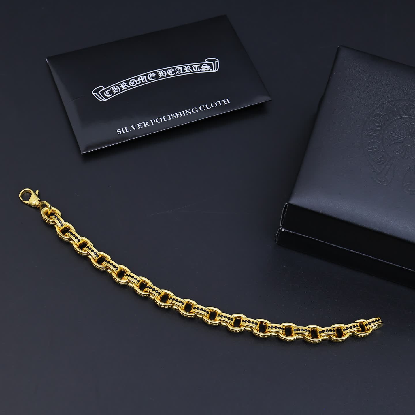 Chrome Hearts Gold Bracelet with Black and Purple Stones